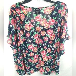 Torrid Floral Print Sheer Women's Multicolor Shirt Sz 1X